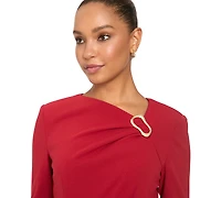 London Times Women's Cowl Neck Midi Sheath Dress