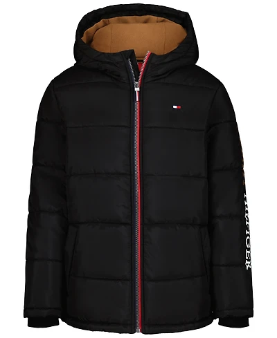 Tommy Hilfiger Boys' 4-7 Sleeve Logo Puffer Hooded Water-Resistant Jacket