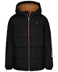 Tommy Hilfiger Boys' 4-7 Sleeve Logo Puffer Hooded Water-Resistant Jacket