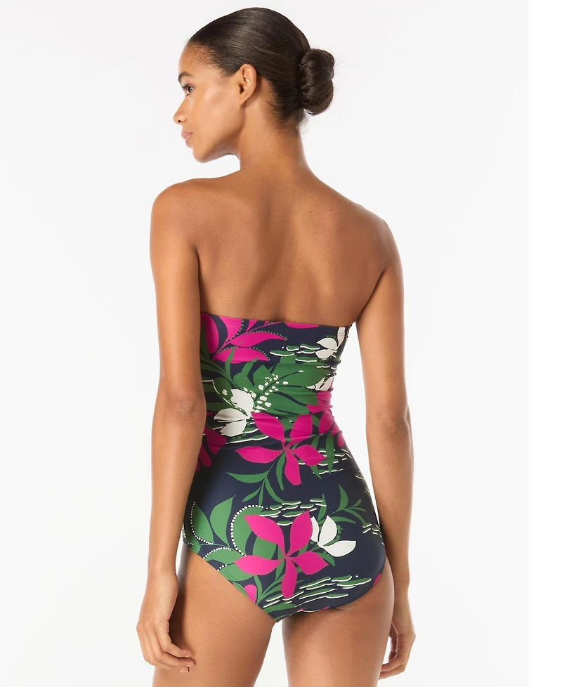 Carmen Marc Valvo Women's Floral-Print Bandeau One-Piece Swimsuit with Adjustable Straps
