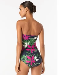 Carmen Marc Valvo Women's Floral-Print Bandeau One-Piece Swimsuit with Adjustable Straps