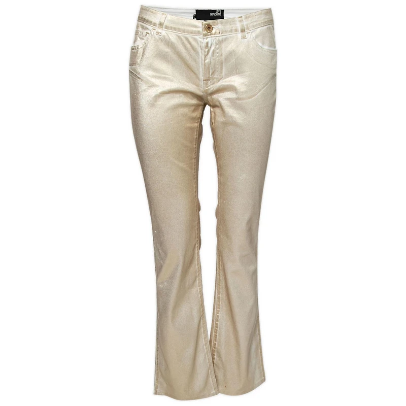 Pre-Owned Love Moschino Women's Foil Print Denim Straight Fit Jeans