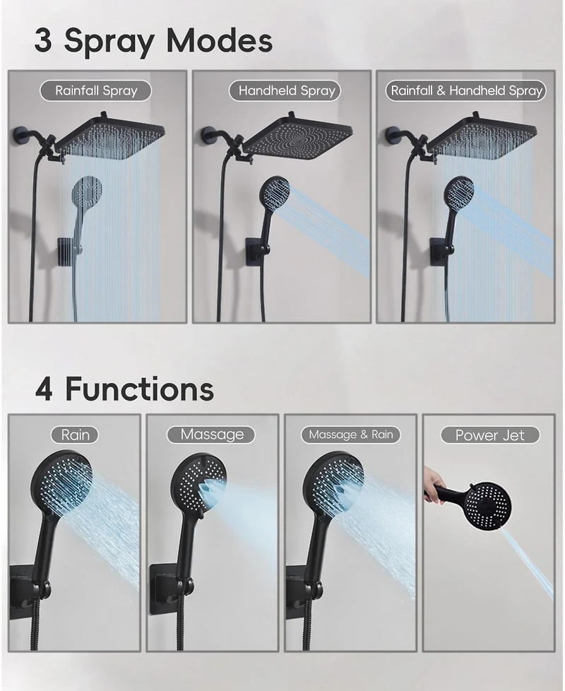 Cyqbd 12.2" Rain Shower Head Starry Sky Handheld Dual Waterfall Air-in Tech