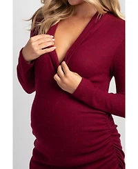 Hello Miz Maternity Nursing Ribbed-Knit Crossover V-Neck Long-Sleeve Top