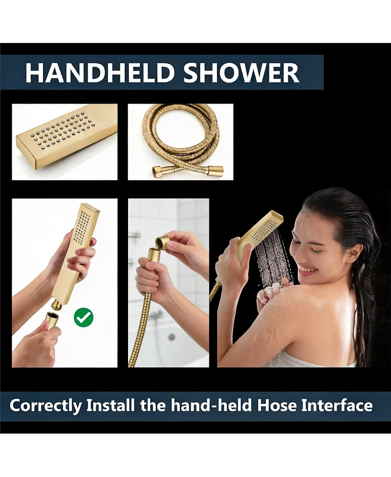 Cyqbd 12" Shower Faucet Set Rain System Handheld Spray Valve Trim Kit Wall Mount