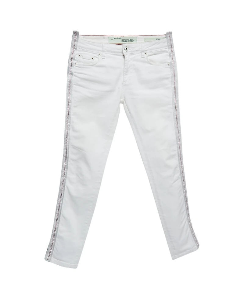 Pre-Owned Off-White Women's Mid-Rise Skinny Logo Tape Detail Denim Jeans