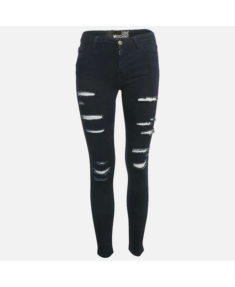Pre-Owned Love Moschino Women's Distressed Mid-Rise Skinny Jeans