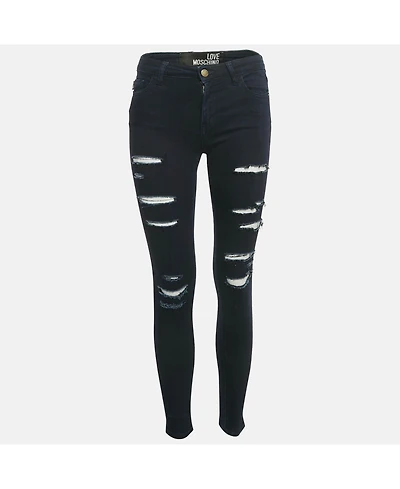 Pre-Owned Love Moschino Women's Distressed Mid-Rise Skinny Jeans