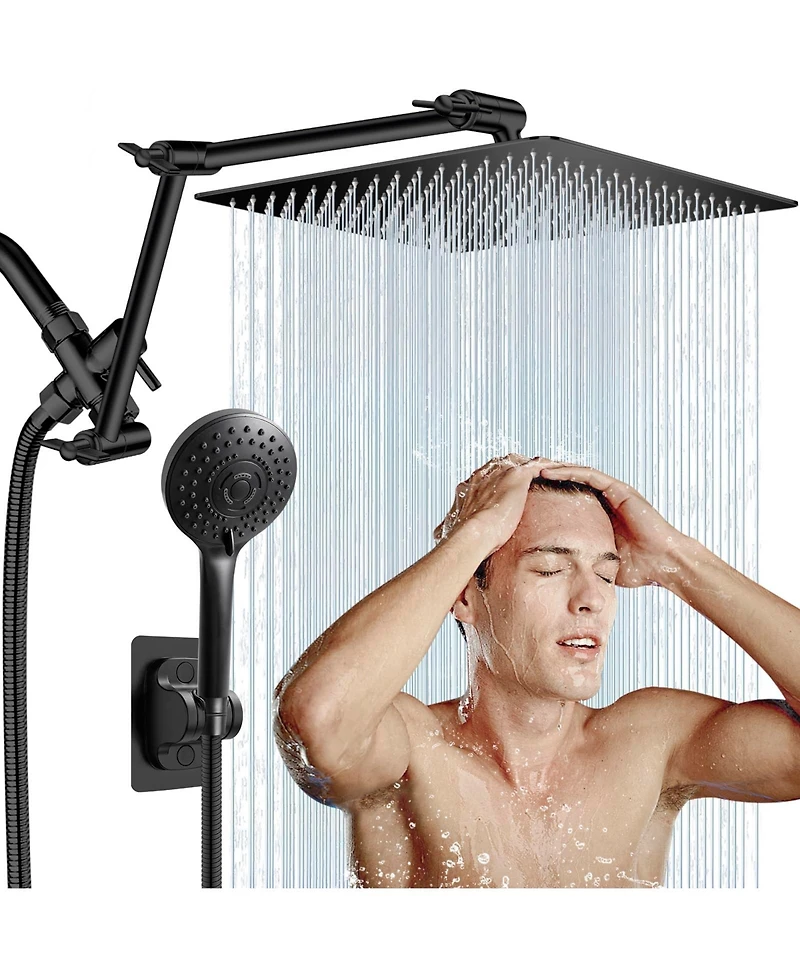 Cyqbd 12'' Rain Shower Head Handheld Spray Extension Arm 5 Setting Hose