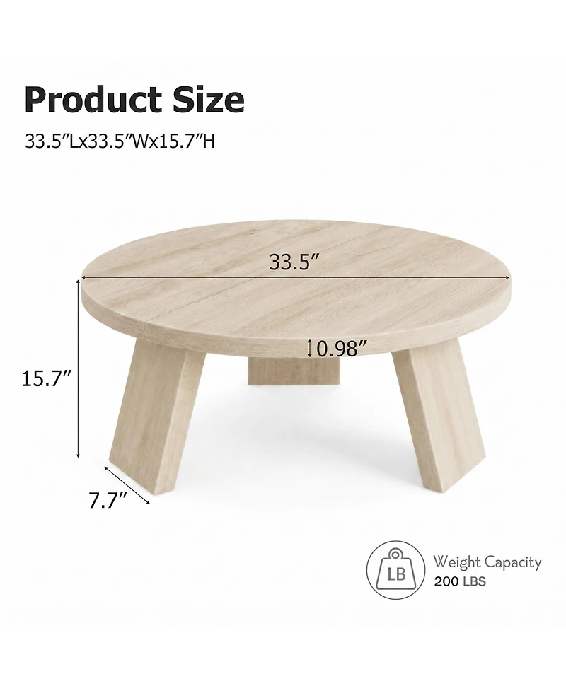 homfan Round Coffee Table 33.5 Inch Mid Century Wood Circle Center Table with Wood Legs Minimalist for Living Room Apartment Small Space