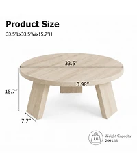 homfan Round Coffee Table 33.5 Inch Mid Century Wood Circle Center Table with Wood Legs Minimalist for Living Room Apartment Small Space