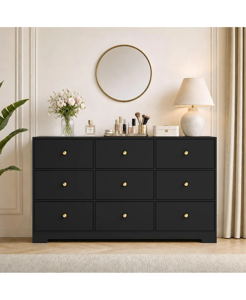 homfan 9-Drawer Dresser, 57" Engineered Wood Chest of Drawers with Anti-Tip Device & Waterproof Tabletop, for Bedroom Living Room