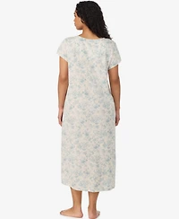 Lauren Ralph Plus Flutter-Sleeve V-Neck Cotton-Blend Nightgown