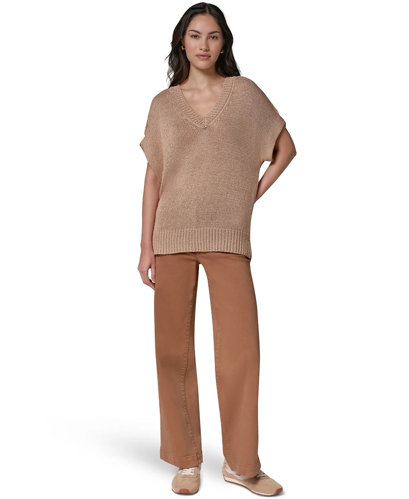 Donna Karan Weekend Women's Short Sleeve Relaxed Fit Lurex Sweater