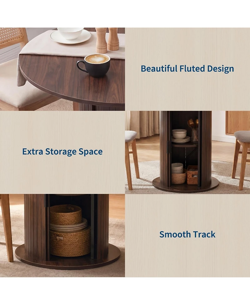31.5" Round Dining Table, Multi-Person Table with Storage Cabinet, Seats 2 to 4 People, Suitable for the Kitchen and Living Room