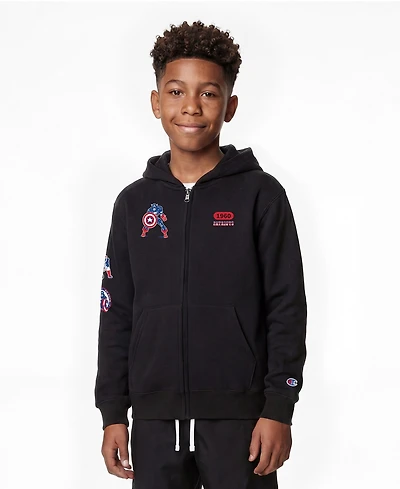 Champion Big Boys and Girls Black New England Patriots Disney X Full-Zip Hoodie
