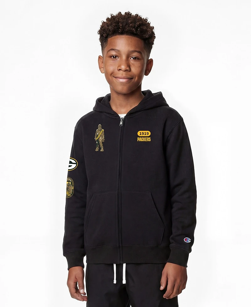 Champion Big Boys and Girls Black Green Bay Packers Disney X Full-Zip Hoodie
