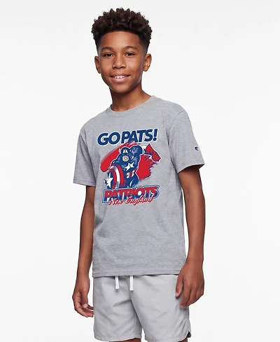 Champion Big Boys and Girls Heather Gray New England Patriots Disney X Champion T-Shirt