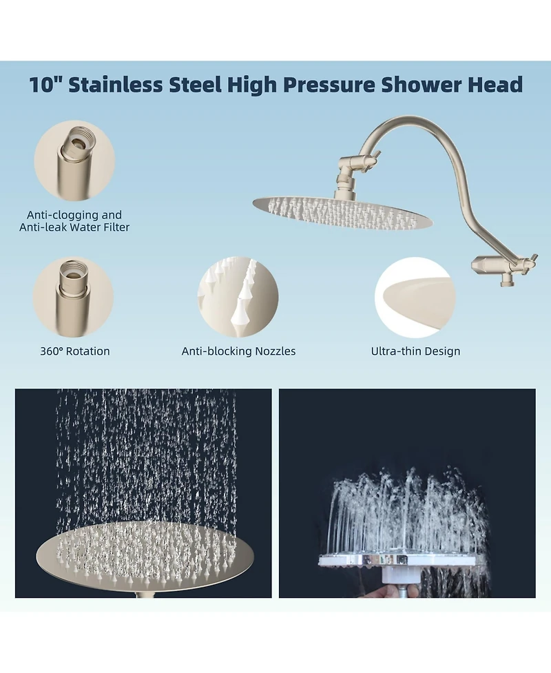 Cyqbd 10'' Metal Rainfall Handheld Shower Head With Extension Arm Round