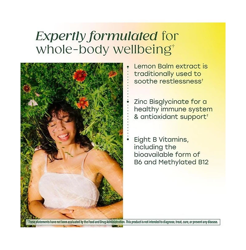 MegaFood L-Theanine and Vitamin B Complex 200mg Methyl B12 Folate Zinc Lemon Balm 60 Ct