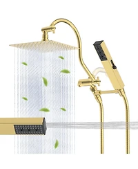 Cyqbd 10'' Metal Rainfall Handheld Shower Extension Arm 4-Spray Hose