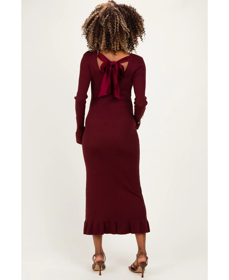 Pinkblush Black Ribbed Knit Bow Back Maternity Maxi Dress