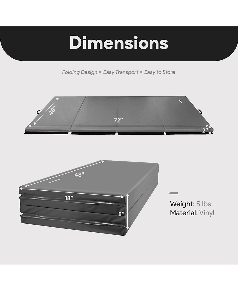 BalanceFrom 4' x 6' x 2" All Purpose Folding Fitness Gymnastics Gym Mat, Grey