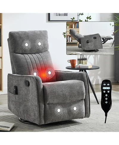 Streamdale Furniture Fabric Manual Recliner Chair with Heat, Massage, Rocker and Swivel