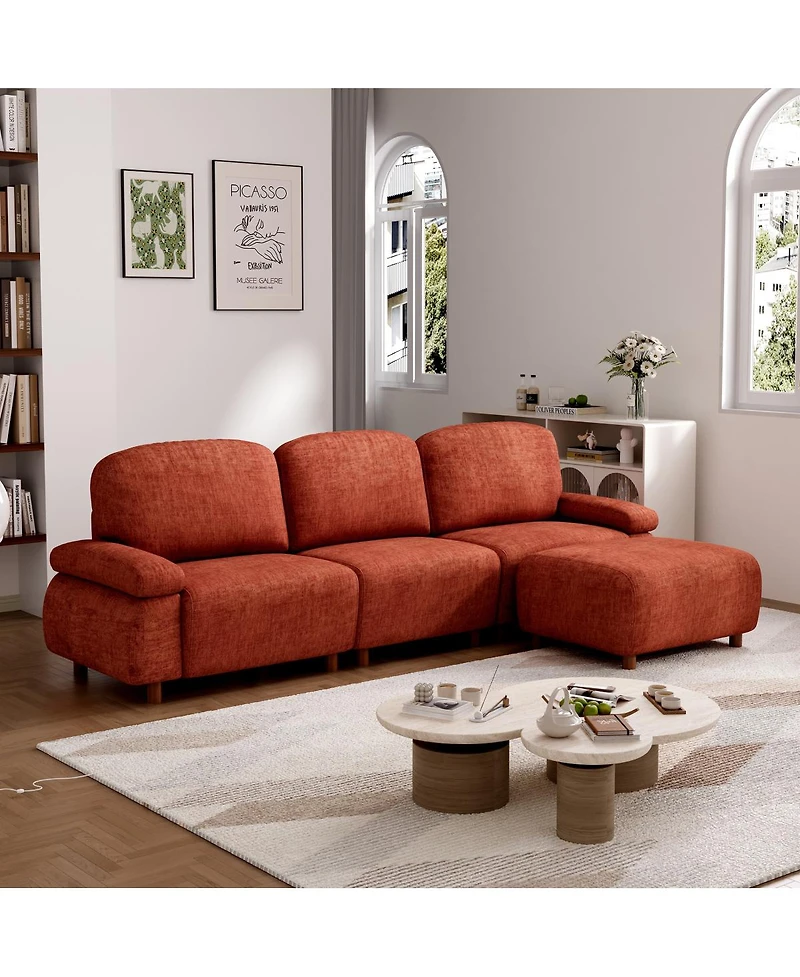 Streamdale Furniture 111" Modern Chenille Modular L-Shaped Sectional Sofa with Ottoman