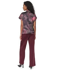 Dkny Women's Floral-Print Mock Neck Short-Sleeve Blouse