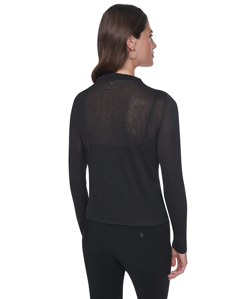 Dkny Women's Mock Neck Long Sleeve Sheer Blouse