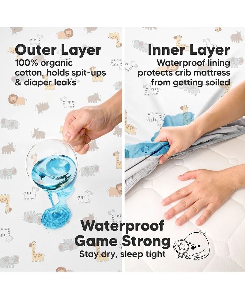 KeaBabies 2pk Soothe Waterproof Fitted Crib Sheets for Girl, Boy, 100% Soft Cotton Mattress Protector Sheet