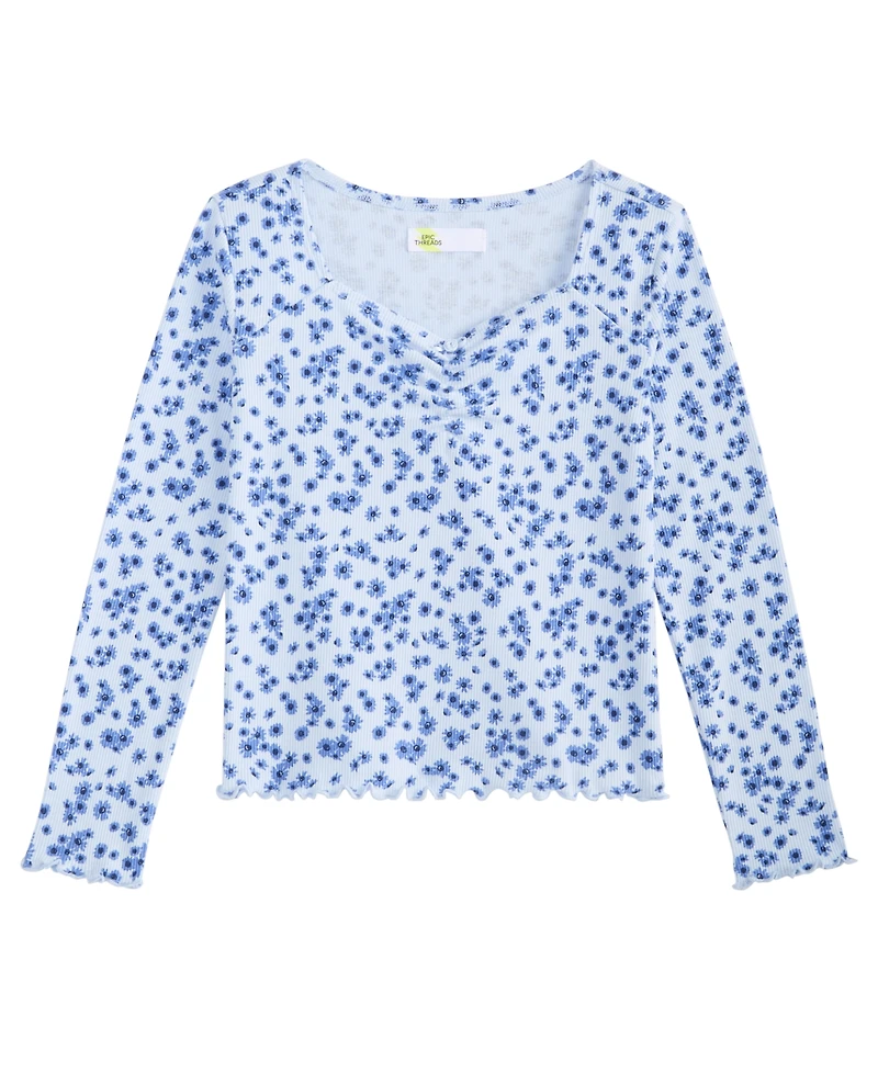 Epic Threads Girls' 4-16 Long-Sleeve Floral-Print Sweetheart-Neckline T-Shirt, Macy's Exclusive