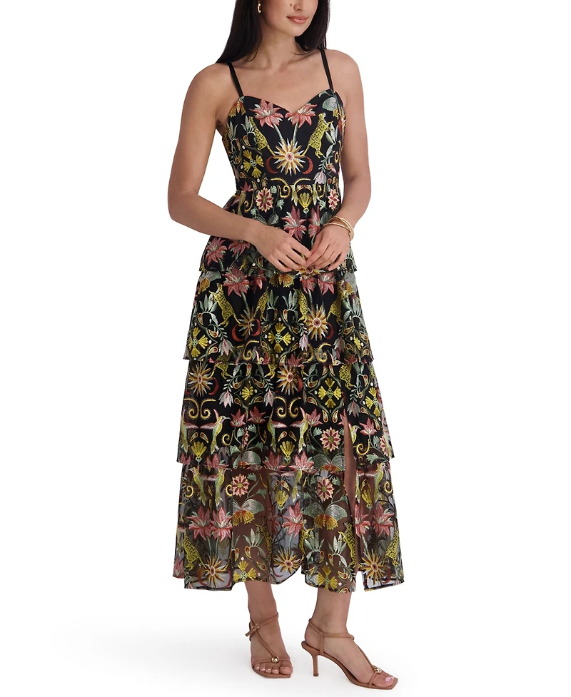 Siena Women's Embroidered Mesh Sleeveless Maxi Dress