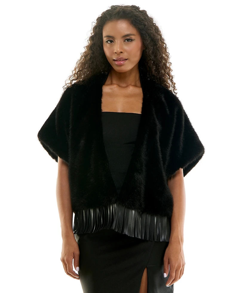 Seni & Cade Women's Faux Fur Open-Front Pleather-Fringe Hem Jacket