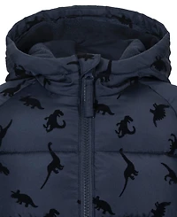 S Rothschild & Co Baby Boys' Dinosaur Flocked Fleece-Lined Puffer Jacket
