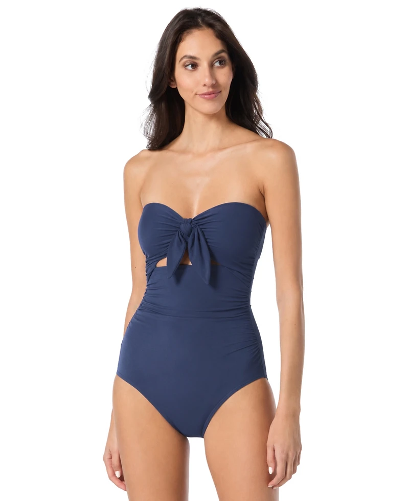 Kate Spade New York Women's Tie Front Bandeau Cutout One-Piece Swimsuit