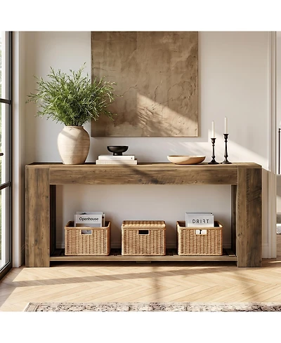 Tribesigns Farmhouse Console Table, Rustic Sofa Table with Storage, Industrial Wood Entry Table
