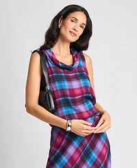 Vince Camuto Women's Plaid Cowl Neck Sleeveless Blouse