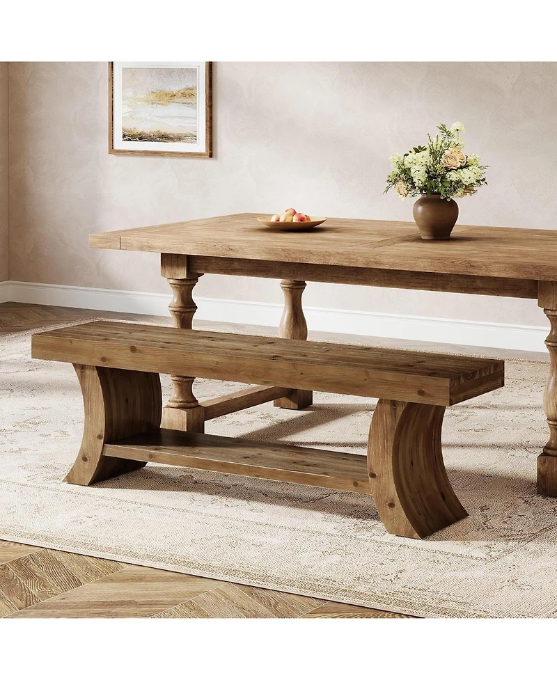 Tribesigns 55-Inch Solid Wood Dining Bench with Storage Shelf, Farmhouse Kitchen Bench Seating for Dining Room, Living Room Entryway, Easy Assembly