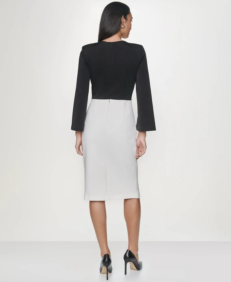 Calvin Klein Women's Colorblock Rhinestone Bell-Sleeve Midi Dress