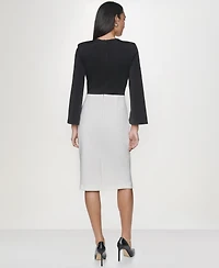Calvin Klein Women's Colorblock Rhinestone Bell-Sleeve Midi Dress