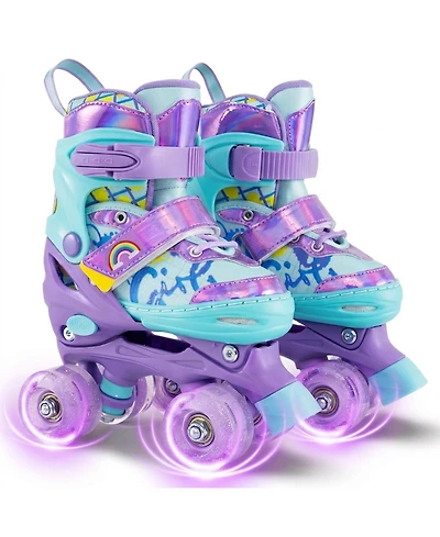 Sugift Adjustable Kids Roller Skates Graffiti Pattern with Motion Glow Wheels, Ages 5-7