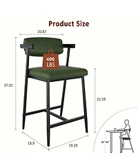 Modern Counter Height Bar Stools Set of 6 with Arms and Back, Upholstered Wide Seat, Ergonomic Metal Frame, Footrest, Easy Assembly