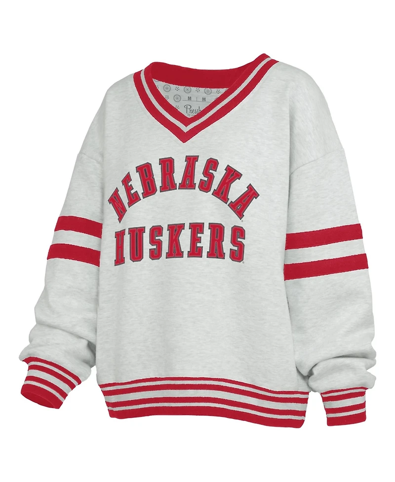 Pressbox Women's Nebraska Huskers Oates Dropped-Shoulder Oversized V-Neck Sweatshirt