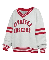 Pressbox Women's Nebraska Huskers Oates Dropped-Shoulder Oversized V-Neck Sweatshirt