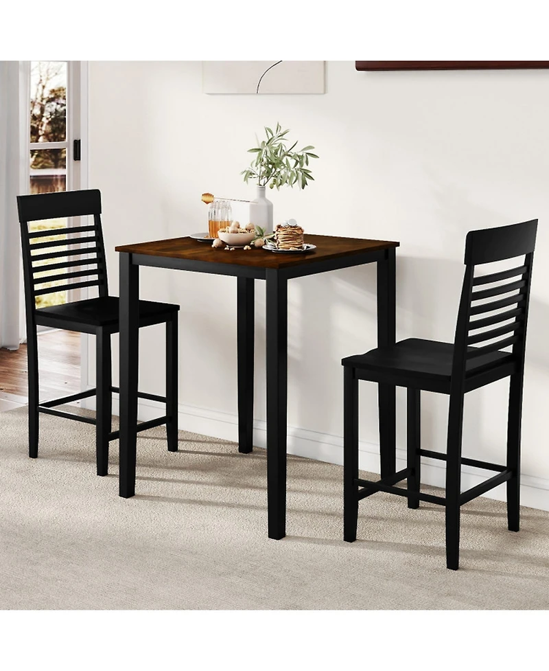 Sugift 3 Piece Counter Height Dining Table Set for 2 with Rubber Wood Frames and Built In Footrests