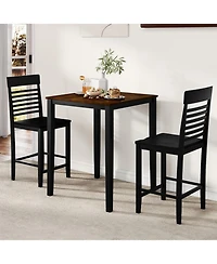 Sugift 3 Piece Counter Height Dining Table Set for 2 with Rubber Wood Frames and Built In Footrests