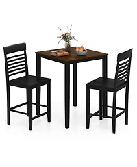 Sugift 3 Piece Counter Height Dining Table Set for 2 with Rubber Wood Frames and Built In Footrests