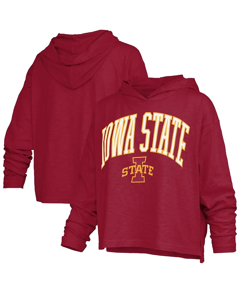 Pressbox Women's Iowa State Cyclones Nelson Arch Over Logo Long Sleeve Hooded Slub T-Shirt